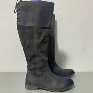 Roan Natty Burnished Riding Boots Leather Women 8.5 Gray/Brown Tall Lace Calf